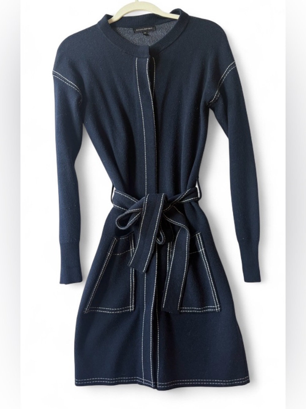 Banana Republic Navy Long-Sleeve Belted Knit Dress